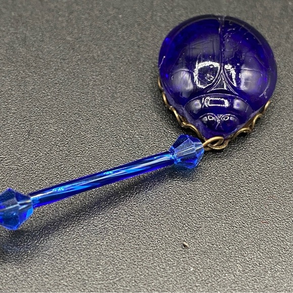 Vintage Cobalt Blue Czech Glass Scarab Pendant Necklace - Picture 3 of 15
